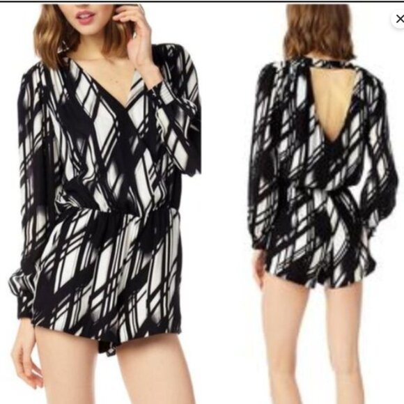 Parker Black & White 100% Silk Romper - Picture 1 of 13